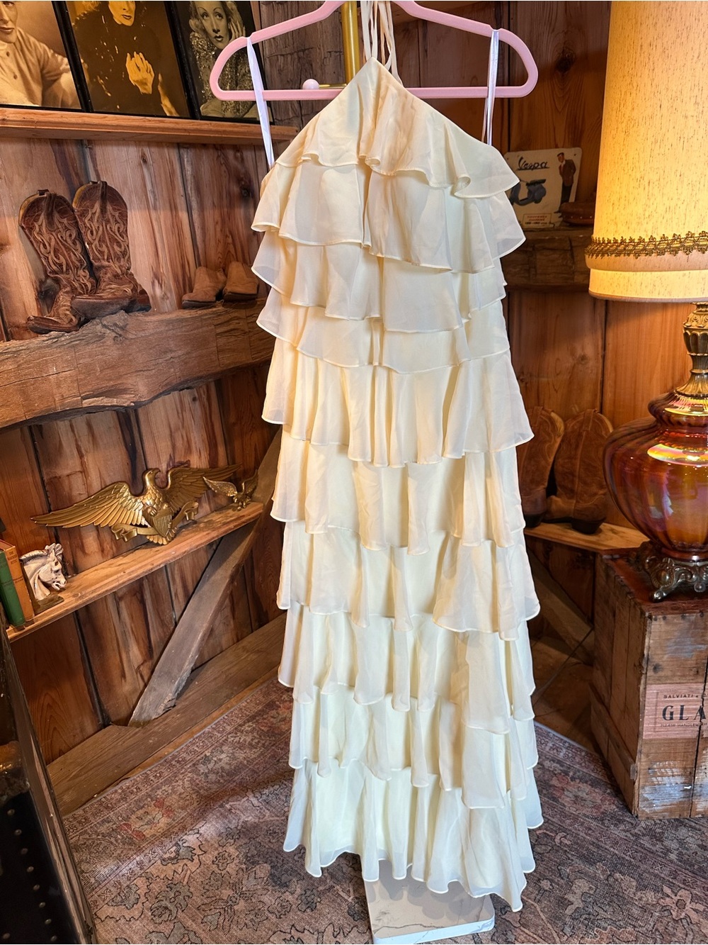 Revelry Cream Tiered Ruffle Halter Maxi Dress